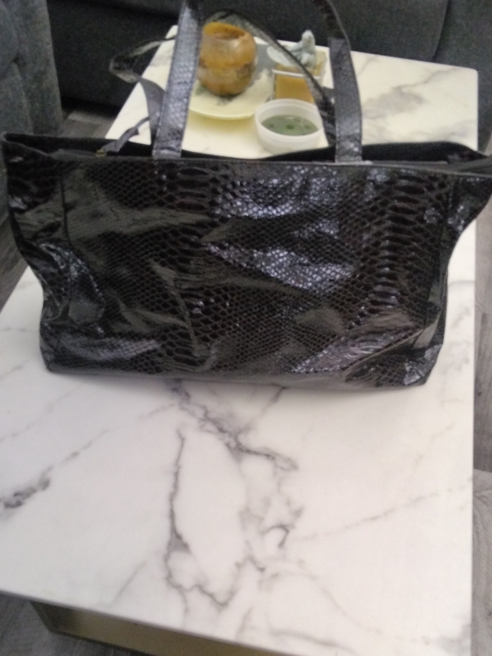 Jessica Simpson Black Croc-Embossed Patent Tote